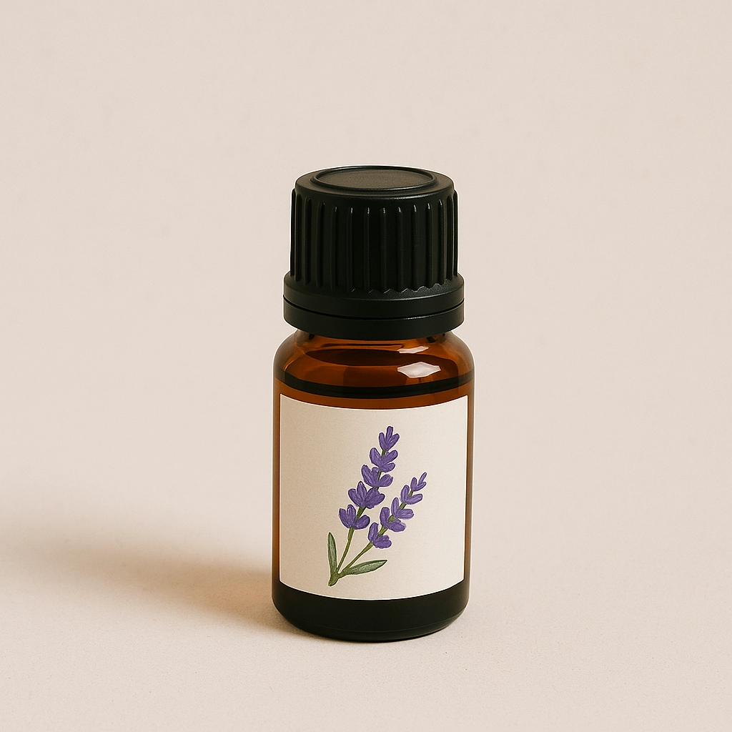 Mauvais exemple de fiche produit Bouteille d'huile essentielle sur fond marron comme exemple de visuel peu engageant et non optimisé pour une fiche produit.